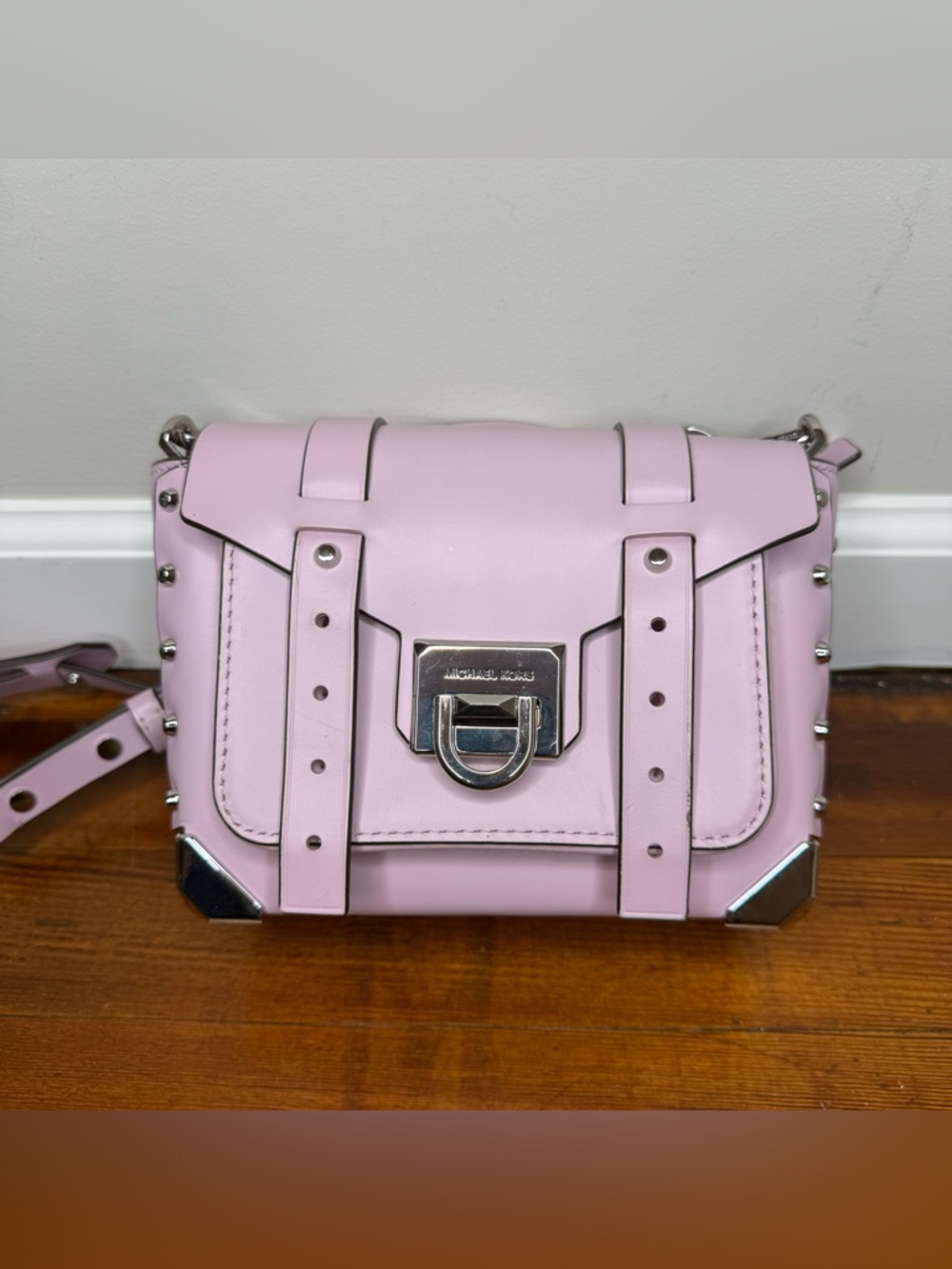 Michael Kors Light Pink Studded Leather Crossbody Satchel